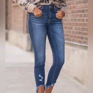 KanCan Frayed Ankle Skinny Jeans Dark Wash High Rise Distressed 29 Women’s